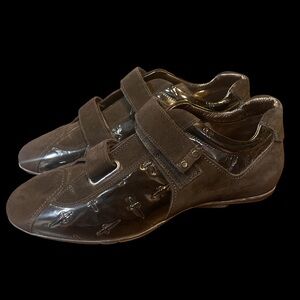 Cesare Paciotti Black Patent Leather and Suede Velcro Strap Sport Shoes